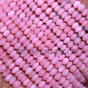 Pink Opal Gemstone Smooth Rondelle Beads, 16&quot; 7MM Opal Rondelle Beads Opal Necklace Making Beads Pink Opal Jewelry Beads Gift For Her