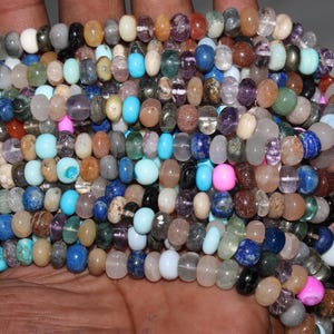 Multi Color Mixed Gemstone Smooth Rondelle Beads 18&quot; 7-9MM Rondelle Beads Mixed Gemstone Beads For Jewelry Making Beads Necklace Making Bead