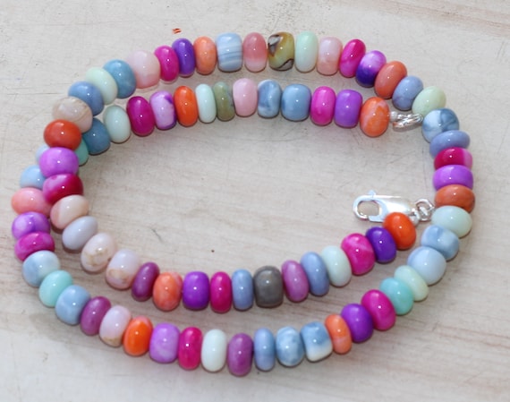 Candy Opal Beaded Necklace: 8mm Rondelle Beads, 925 Silver ClaspValentine Day Gift For Her