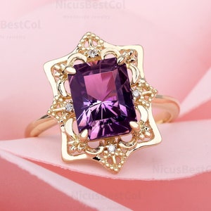 Emerald Cut 2.0CT Natural Amethyst Gold Ring Premium Purple Gemstone Ring Handmade Sterling Silver Gift For Her Dainty Ring Anniversary Ring