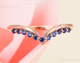 Sapphire Sterling Silver Wedding Band, Vintage Style Anniversary Ring