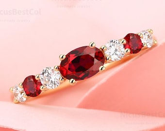 14K Solid Gold Vintage Lab Rubin Verlobungsring Handgemachter Art Deco Moissanite Jahrestag Ring für Frauen Zierlicher Roter Rubin Ring Geschenk