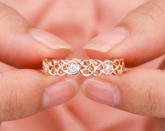 Moissanite Wedding Band, Art Deco 925 Sterling Silver Full Eternity