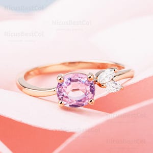Unique Oval Cut Natural Lavender Amethyst Engagement Ring 14K Rose Gold Moissanite Cluster Wedding Ring Handmade Vintage Delicate Ring
