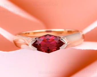 Dainty Marquise Lab Created Ruby 14K solid gold Engagement Rings For Women Unique Sterling Silver Solitaire Ring Wedding Bands Red Ruby Ring