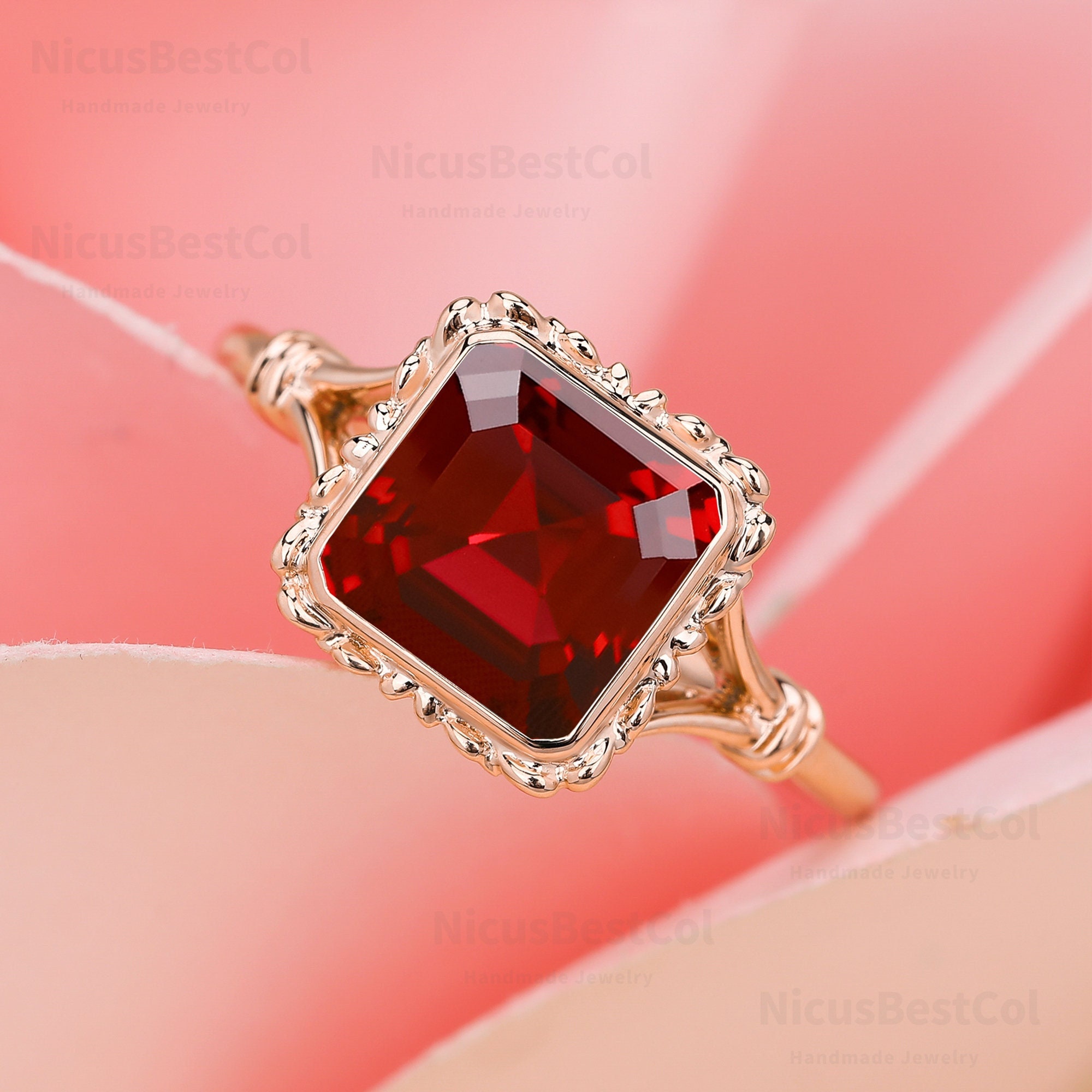 2.0CT Radiant Cut Lab Created Ruby 14K Gold Engagement Ring Unique Ruby ...