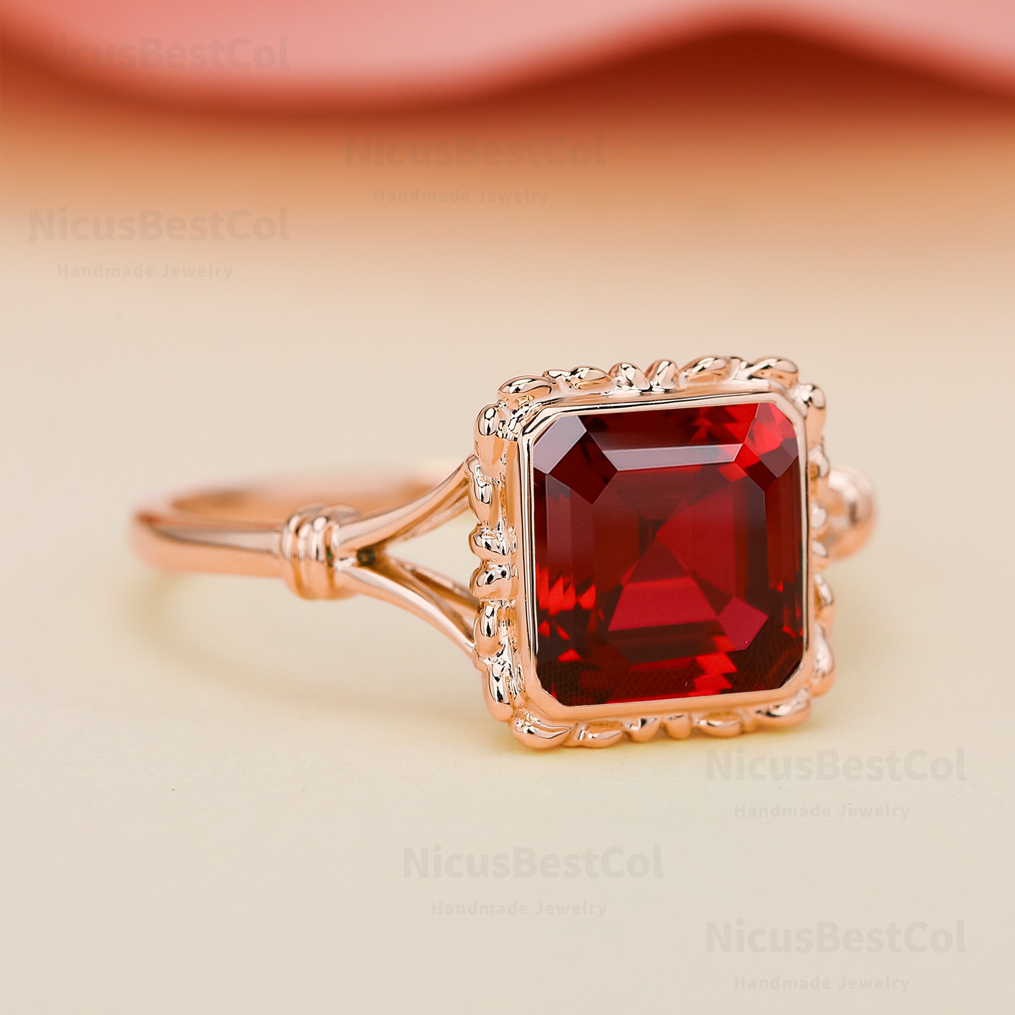 2.0CT Radiant Cut Lab Created Ruby 14K Gold Engagement Ring Unique Ruby ...