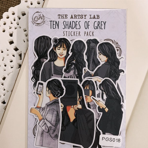 Ten Shades of Grey | Girl Sticker | Aesthetic | Vintage | Die-Cut Sticker | Bujo | Journal | Planner | Scrapbook | The Artsy Lab