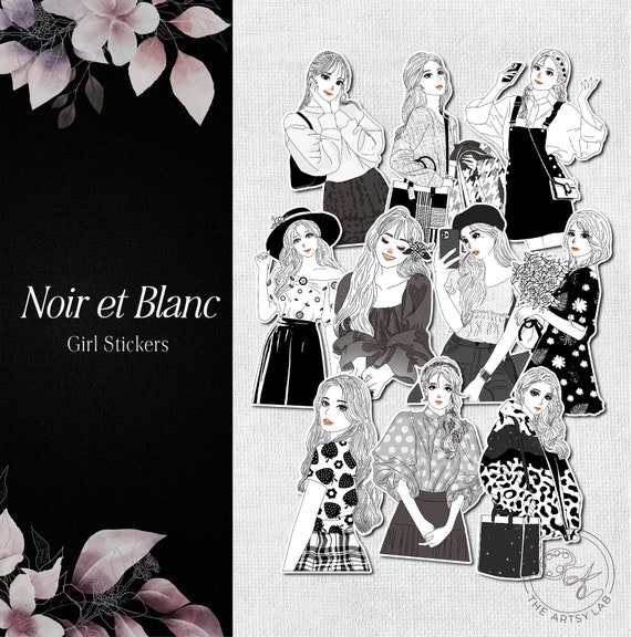 black and white aesthetic girly stickers pack | Sticker
