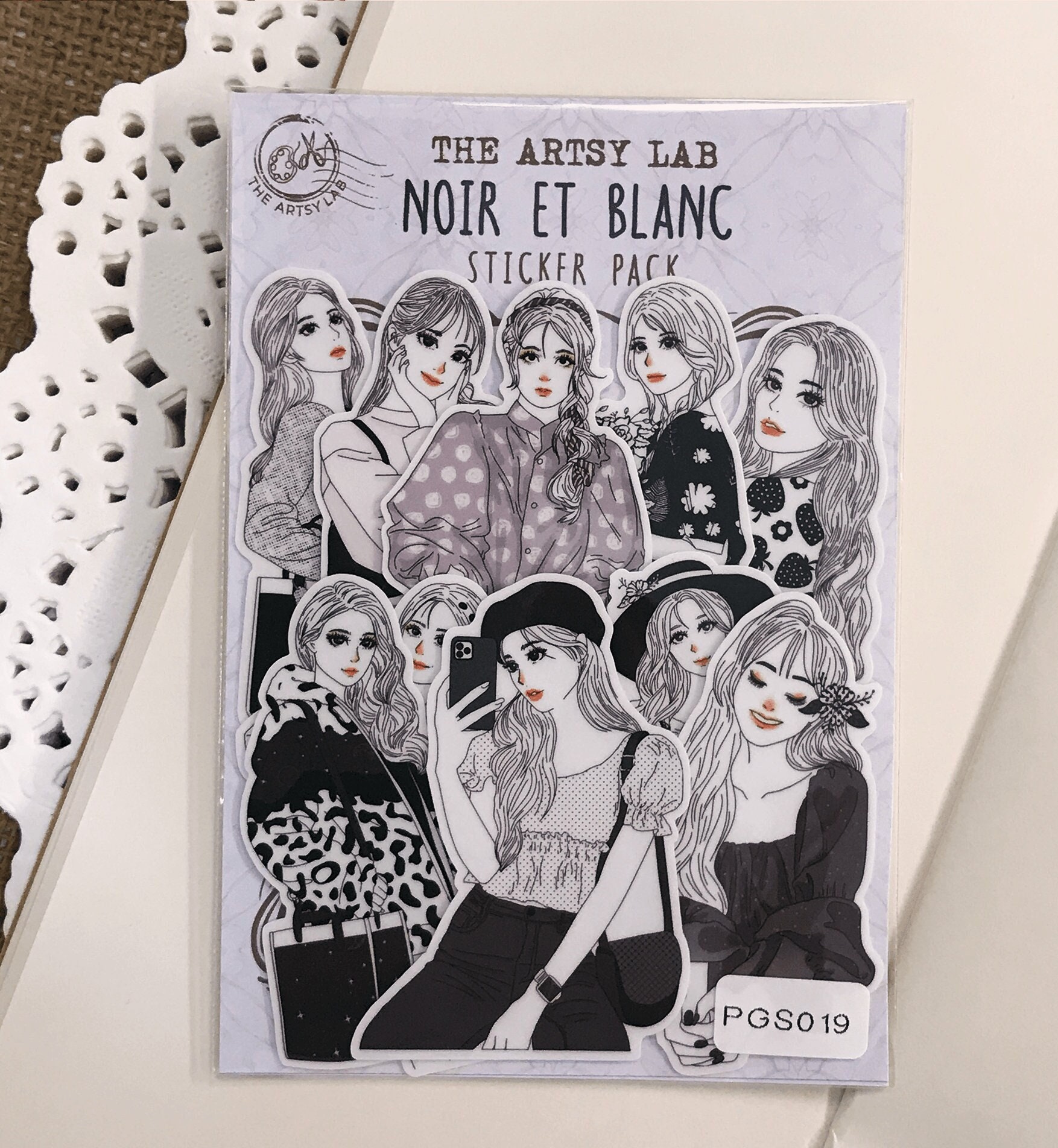 Buy Noir Et Blanc Aesthetic Girl Stickers 10pcs, Vintage Journal