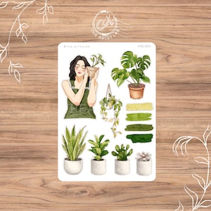 Fitófilo Amante de plantas Folha de adesivos decorativos para meninas, adesivos estéticos para planejador, diário e álbum de recortes, diário de livros, Artsy Lab KSS053