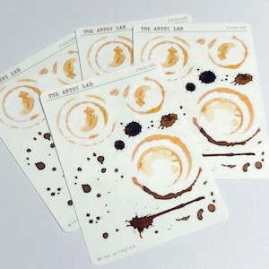 コーヒーの染みステッカーシート、プランナー、ジャーナル、スクラップブック用の美しいステッカー、ブックジャーナリングBujo、The Artsy Lab