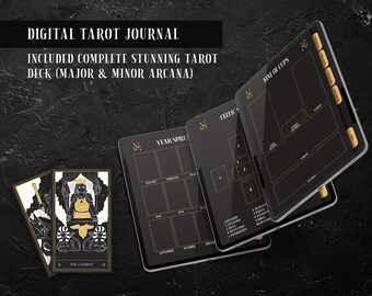 Cyfrowy ciemny tryb Tarota Dziennik, niedatowany Goodnotes Witch Workbook na iPada z talią Tarota