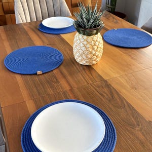15" Large Round Placemats | Set of 4,6 Rope Table Mat | Round Drink Coaster | Dining Placemats | Oval Table Decor | Table Cover Set