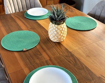 12" Round Cotton Rope Placemats and Coasters Set | Handmade Woven Dining Table Mat | Colorful Placemat Set of 4 or 6 | Modern Table Decor