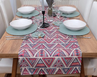 Colorful Triangle Table Runner | Pyramid Patterns Tablecloth | Aztec Tabletop | Geometric Table Runner | Tile Table Runner | Colorful Runner