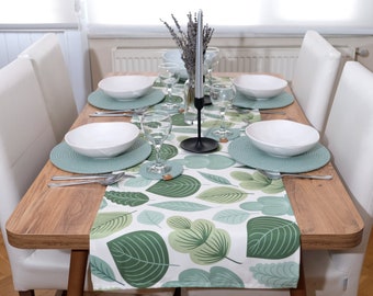 Green Leaves Table Runner | Narrow Entryway Table Decor | Abstract Green Tablecloth | Dinning Room Decor | Modern Table Runner