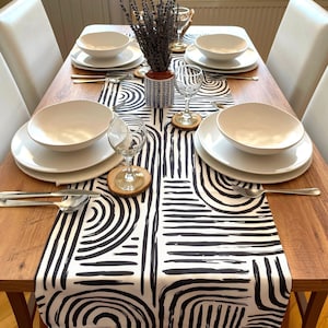 Contemporary Table Runner | Black White Tablecloth | Black Striped Runner | Wedding Table Centerpiece | Modern Country Style | Modern Runner