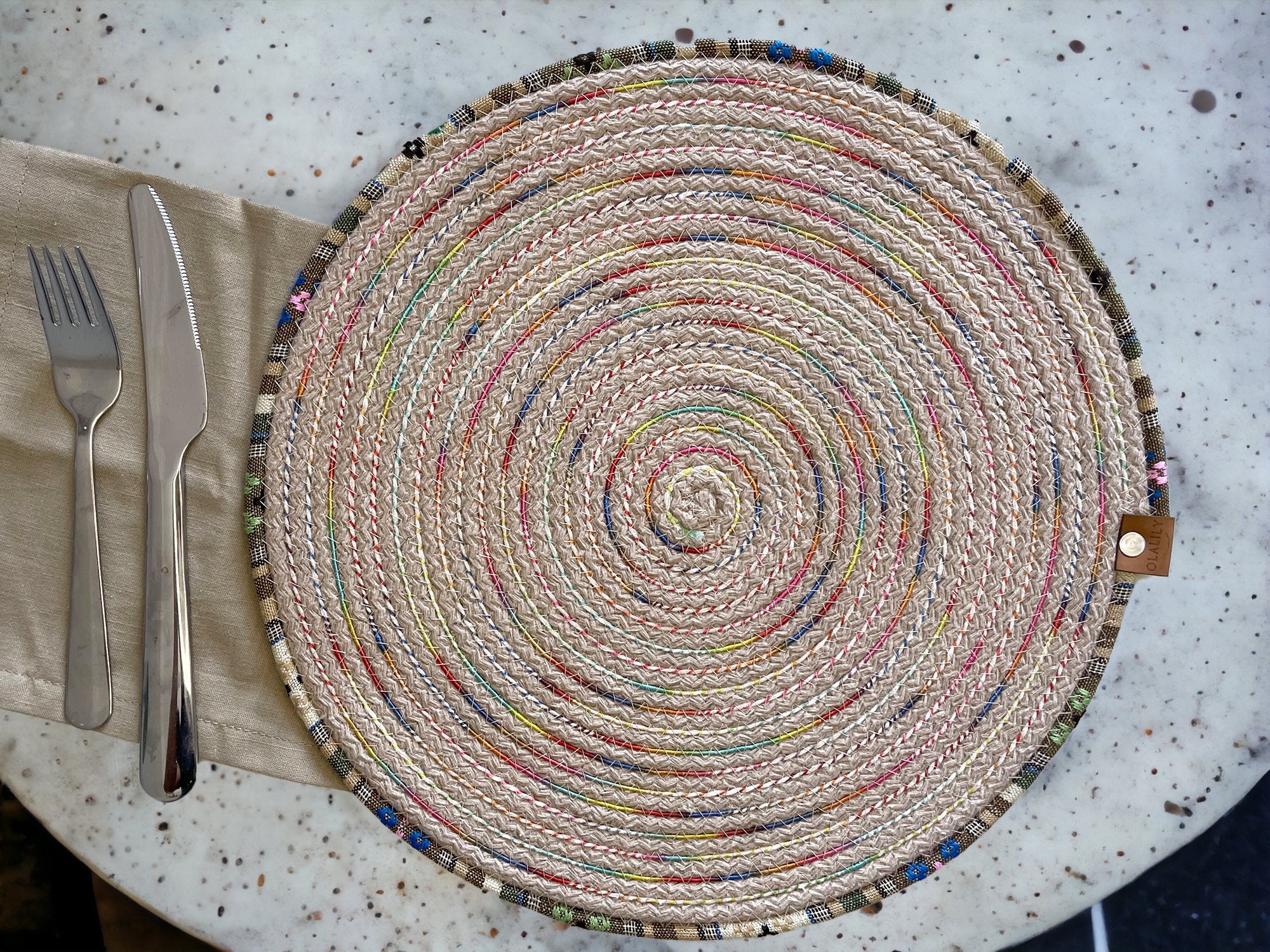 Colorful Round Placemats Set of 4, Handmade Braided Dining Mat in Lilac ...