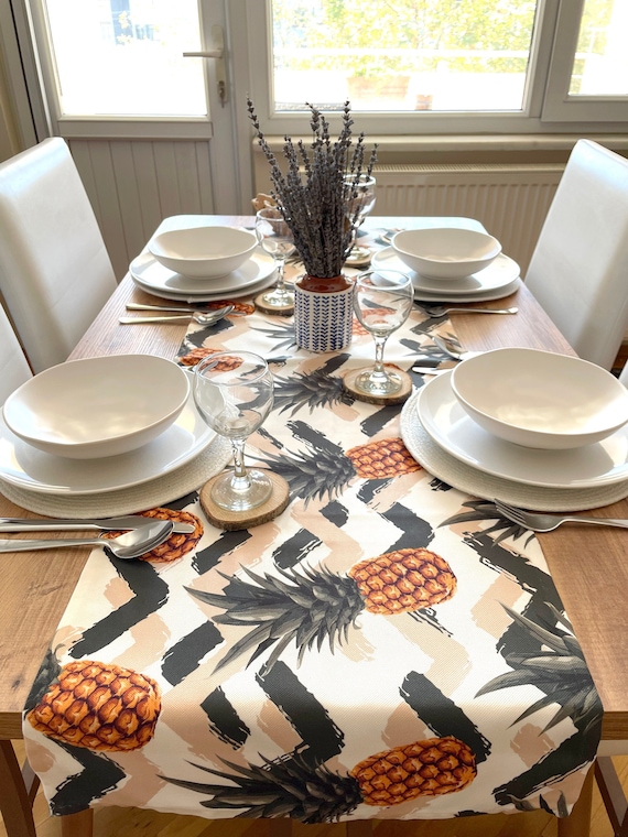 Tropical Fruit Table Runner Pineapple Centerpiece Tablecloth Brown