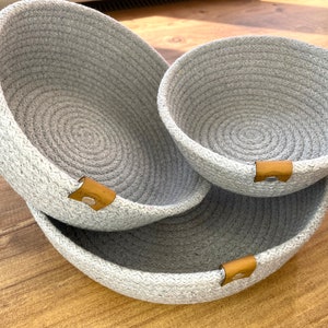 Set of 3 Cotton Rope Storage Basket | Hand Woven Organizer Basket | Handmade Bread Basket | Nest of Baskets | Rope Bowls Various Sizes