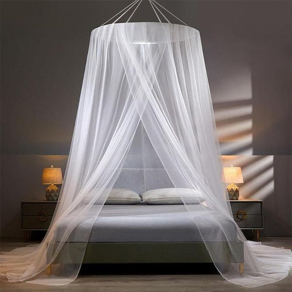 A beautiful bed tent for a comfortable and quiet sleep, insect repellent, transparent white color, bedroom,