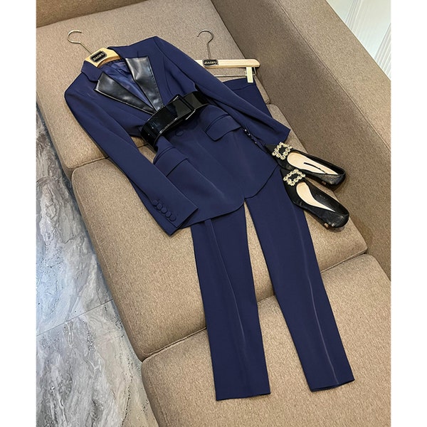 Navy Blue Pant Suit Etsy