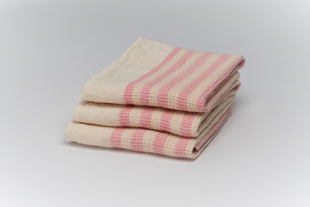 Hemp Small Waffle Towels White and Pink Etsy