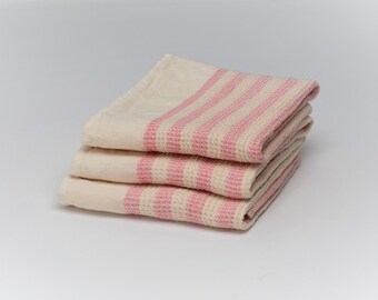 Hemp small Waffle Towels White and Pink