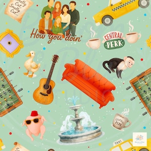Friends TV Show Seamless Pattern: Central Perk, Orange Couch (Digital Download)