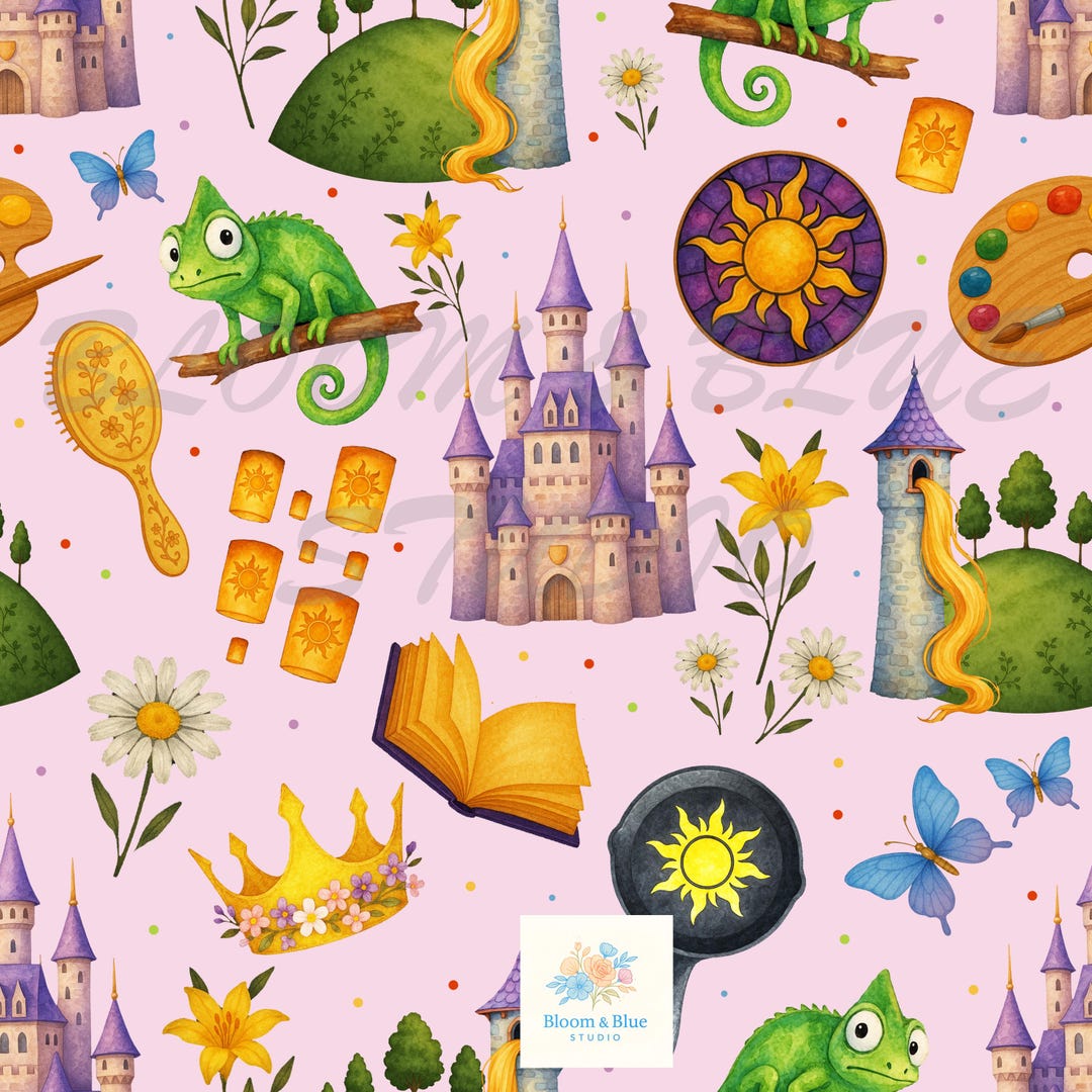 Rapunzel Tangled Seamless Pattern – Enchanted Forest Watercolor ...