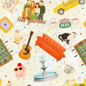 Friends TV Show Seamless Pattern: Central Perk, Orange Couch (Digital Download)
