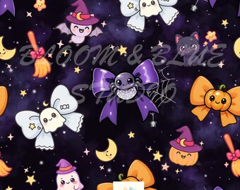 Halloween Seamless Pattern, Ghost, Pumpkin, Bat (Digital Download)