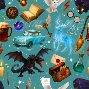 Wizard Magic Seamless Pattern, HP Seamless File For Baby Fabric, Wizard Magic School File, Printable Fantasy Junk Journal, Digital Download.