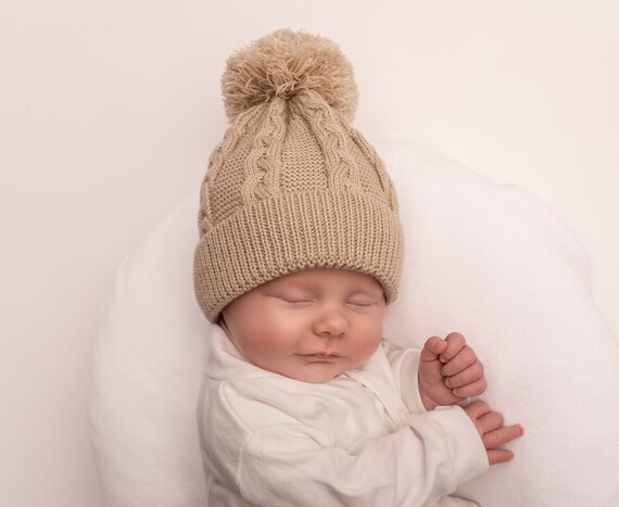 Infant Cable Knit Pom Pom Hat Biscuit Etsy UK