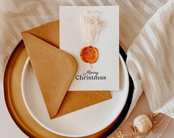 MERRY CHRISTMAS card, wax stamp, dried flower, gift idea, dried flower card, Christmas gift idea, Christmas card, greetings
