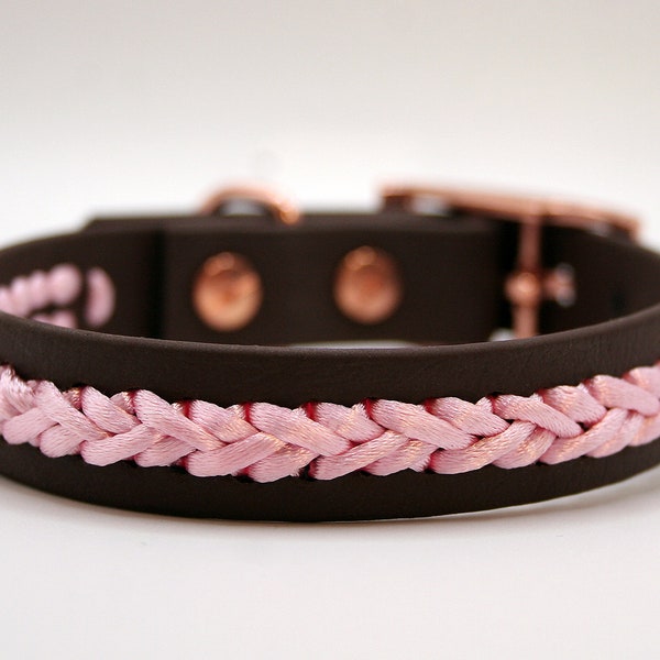 Biothane collar with satin braid | Biothane collar braided ornament