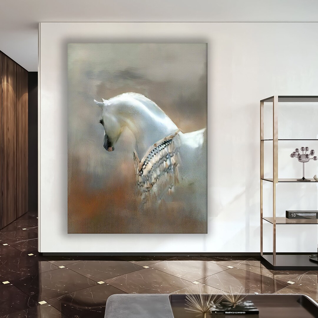 White Horse Canvas Painting Horse Head Canvas Print Golden Etsy