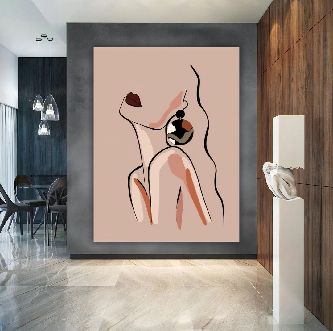Woman Silhouette Canvas Line Woman Painting Girl Print Etsy