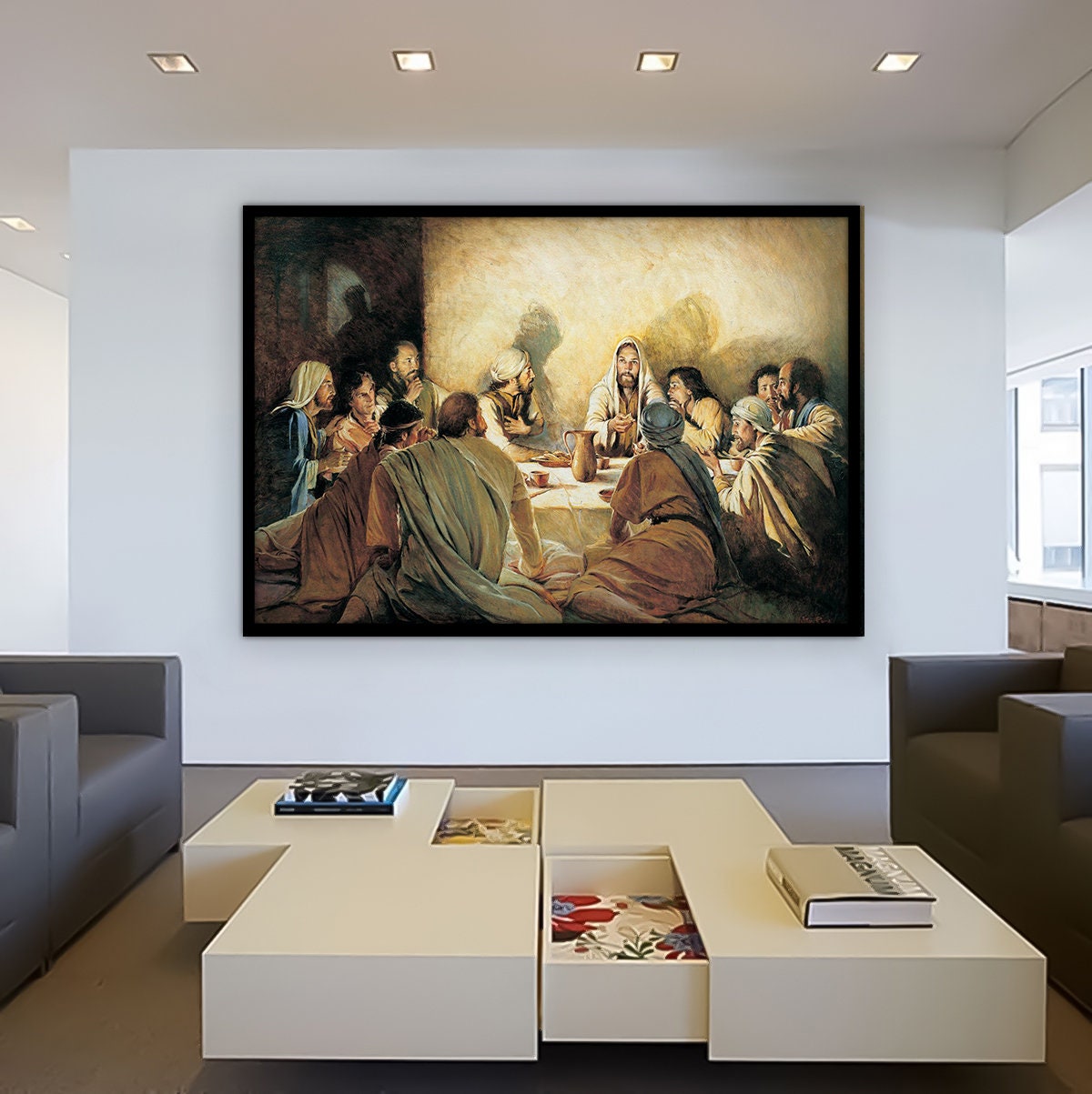 Home Decor Jesus Christ Wall Art The Last Supper Pictures Panel Canvas House Decorations Living Room Holy Communion Paintings Modern Artwork Framed - 2