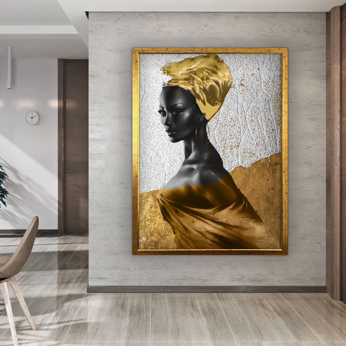 African Woman Canvas Gold Detailed Black Woman Painting - Etsy