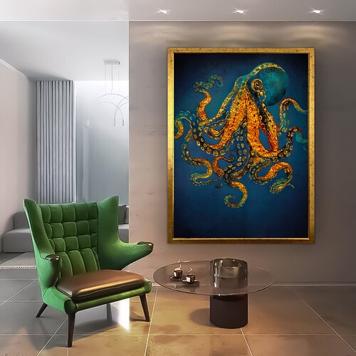Octopus Wall Art Abstract Canvas Modern Wall Decor Animal Etsy