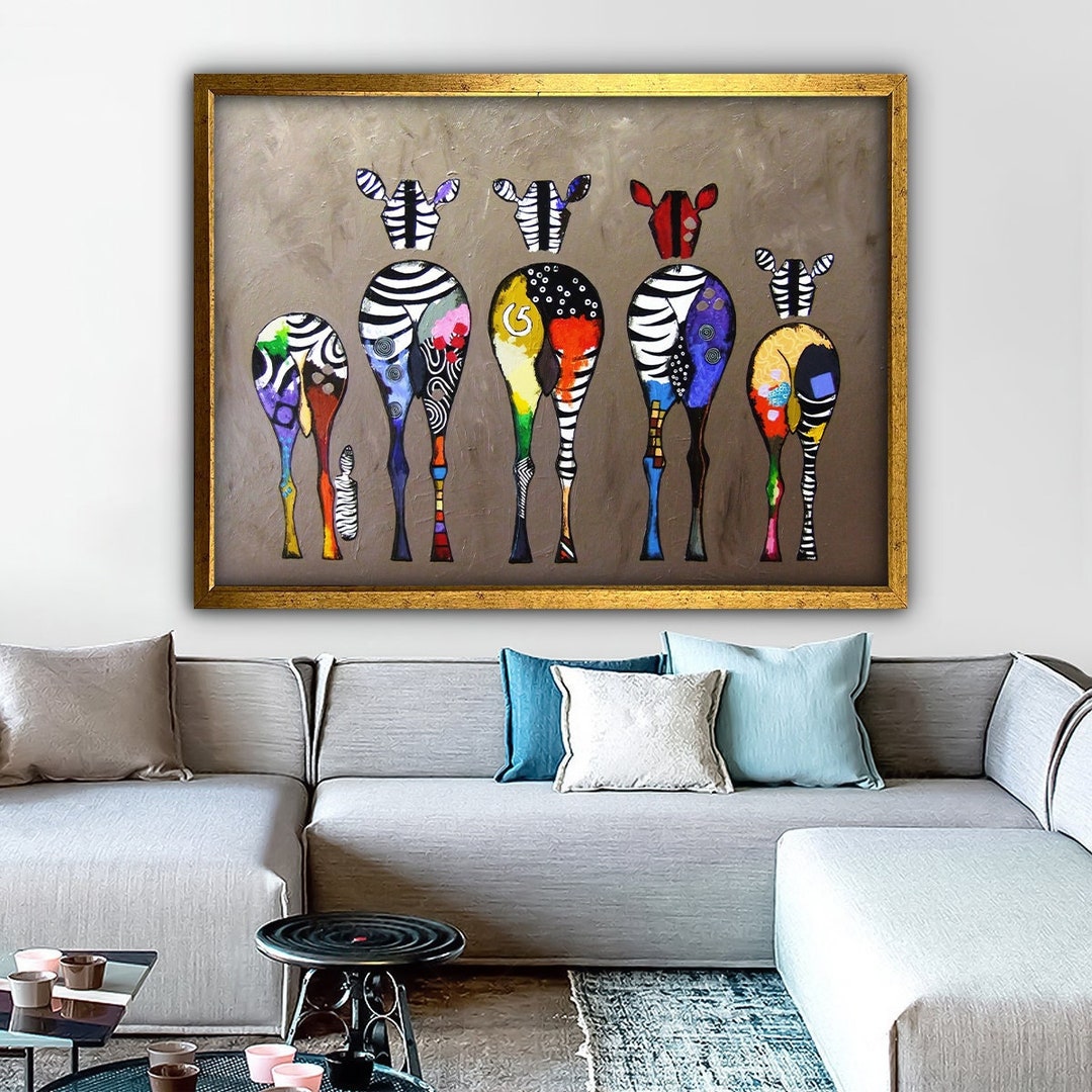 Colorful Zebra Art BANKSY Zebra Canvas Banksy Zebra Canvas Etsy