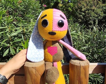 Lost Ollie pluche lappenpop konijn patchwork
