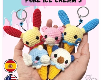 Poke ice cream 3 pattern keychain pdf plushie amigurumi crochet pattern