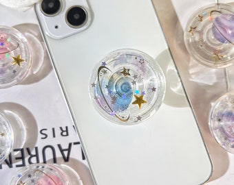 Transparent Round Mobile Phone Grip,Starry Sky Lovers, iPhone Holder, Transparent Resin Folding Elastic Base, Mobile Phone Accessories