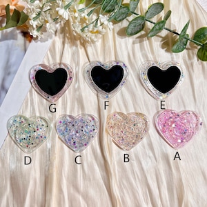 Heart Shaped Phone Grip, Glitter and Mirror Finish, Clear Rotating Stretch Phone Holder, Suitable for Any Phone Model image 3