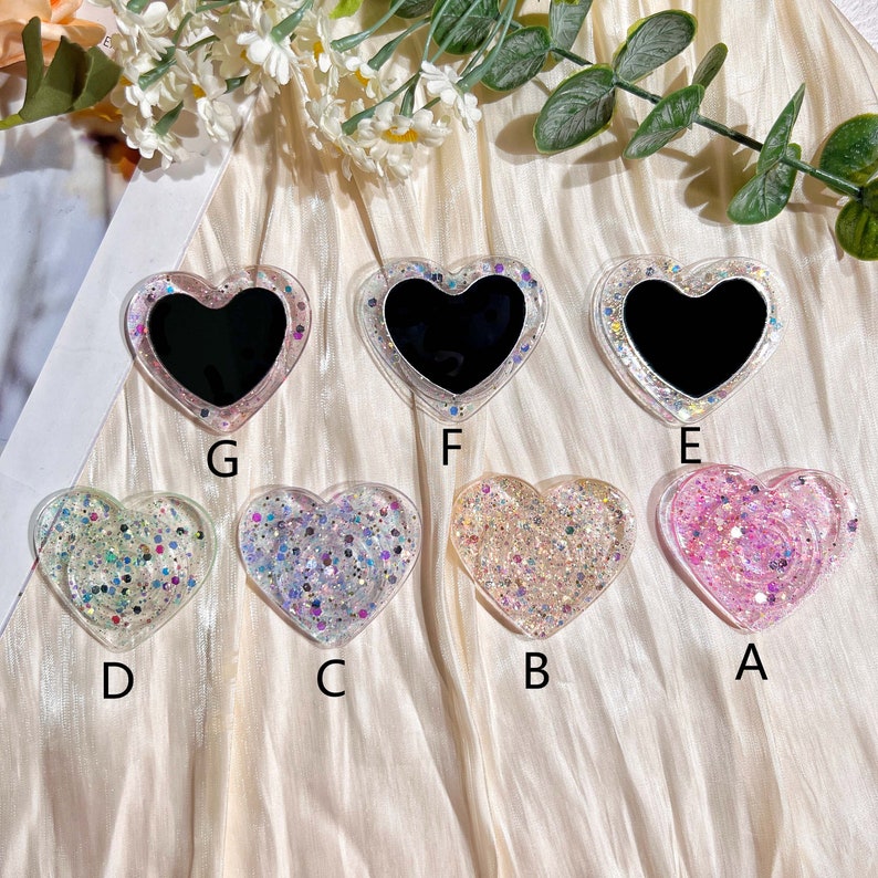 Heart Shaped Phone Grip, Glitter and Mirror Finish, Clear Rotating Stretch Phone Holder, Suitable for Any Phone Model image 3