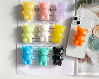 Bear Phone Grip, Simple Solid Color Three-dimensional Bear Holder, Transparent Folding iPhone Samsung Phone Holder