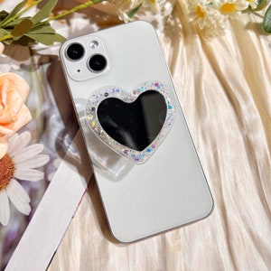 Heart Shaped Phone Grip, Glitter and Mirror Finish, Clear Rotating Stretch Phone Holder, Suitable for Any Phone Model image 8